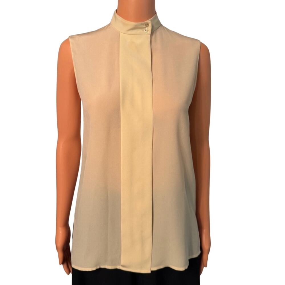 The Row Cream Silk Sleeveless Tunic Top size US 0 Button Front Mock Collar Flowy